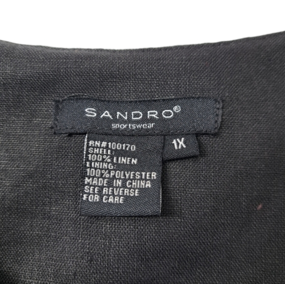 Sandro Women's 100%Linen Vintage Cutout Charcoal Swing Coat Jacket Blazer 1X - Picture 13 of 16